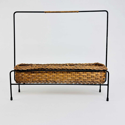 Korb Flaschenhalter aus Metal und Geflecht 1950er