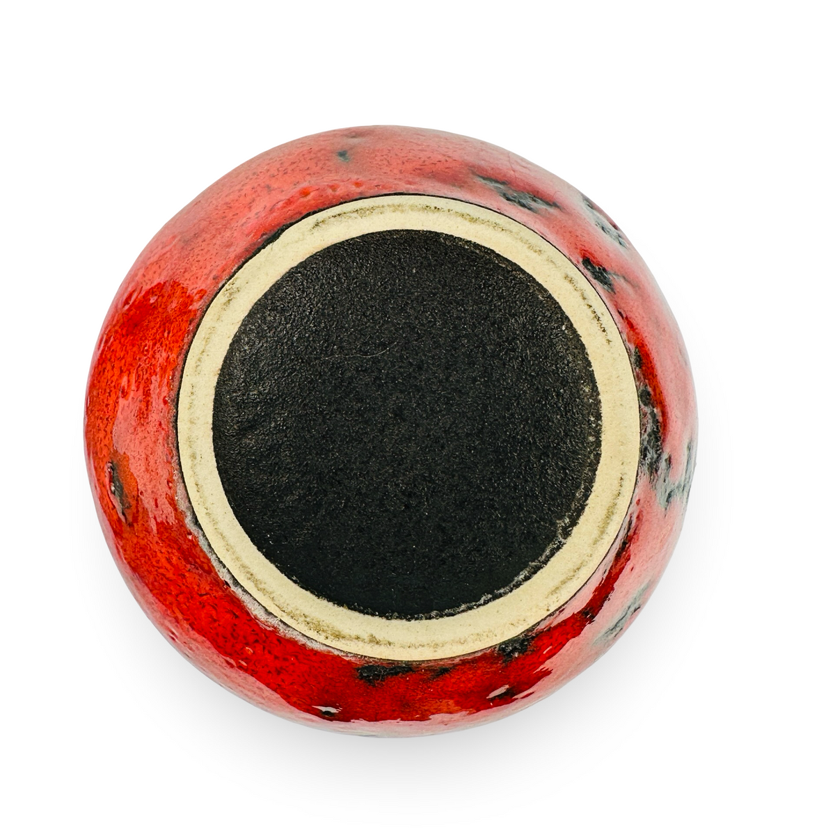 Ceramic vase, diabolo shape, orange-red and black, West German pottery, vintage 60s/70s