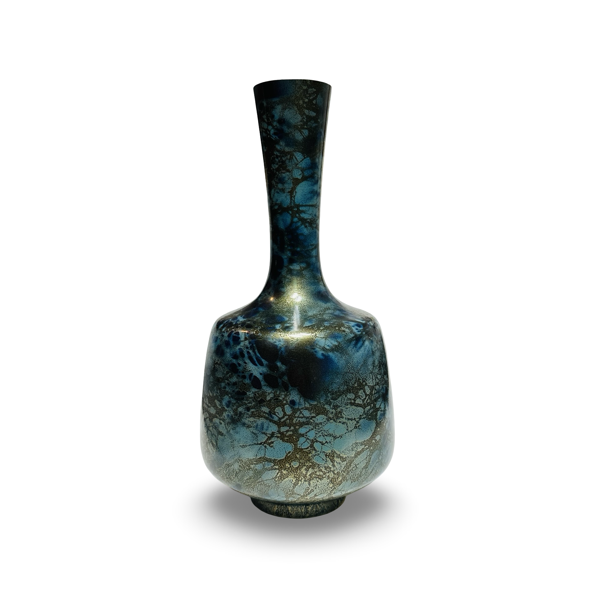 Japanische Metallvase blau-gold, Takaoka-Stil, Vintage – ArtFillsSpace