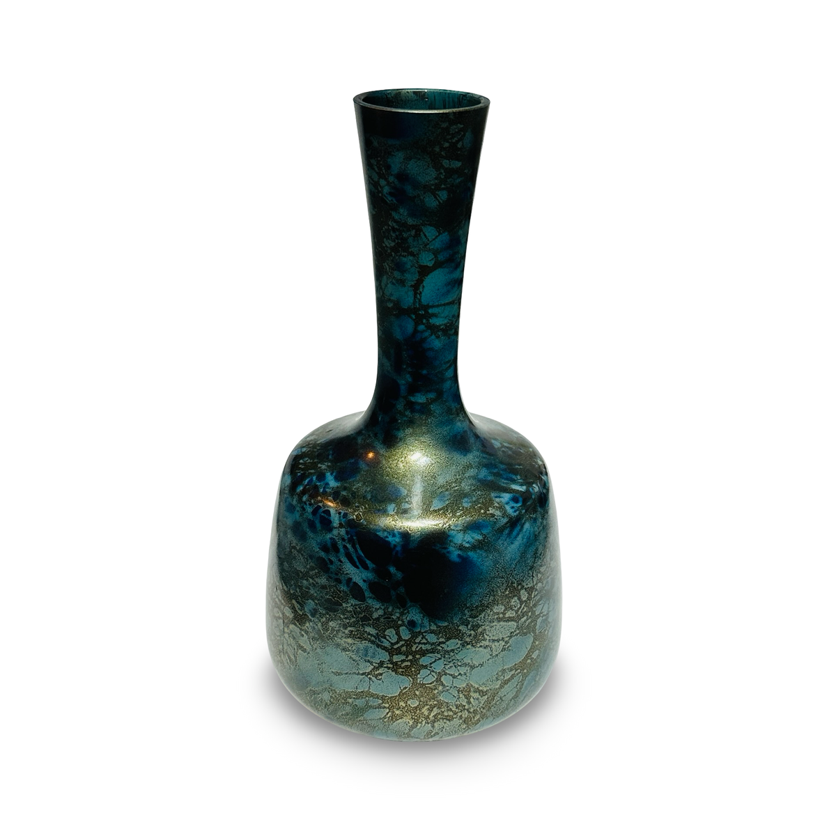 Vintage Metallvase aus Japan, leicht erhöhte Seitenansicht mit Mündung