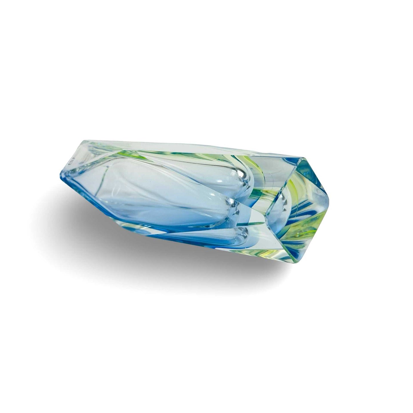 Vincenzo Nason Murano Sommerso-Vase blau-chartreuse aus den 1970er Jahren mit originalem Label und prismatischem Schliff