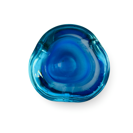 Blauer Murano Aschenbecher aus den 1970er Jahren, 10,5 cm Durchmesser, 4,5 cm hoch, guter Zustand