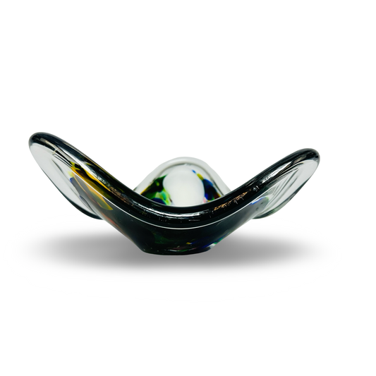 Murano Tutti Frutti Dreieckschale mit bunten Farbsplittern in Klarglas, handgeformt, 1960er Jahre