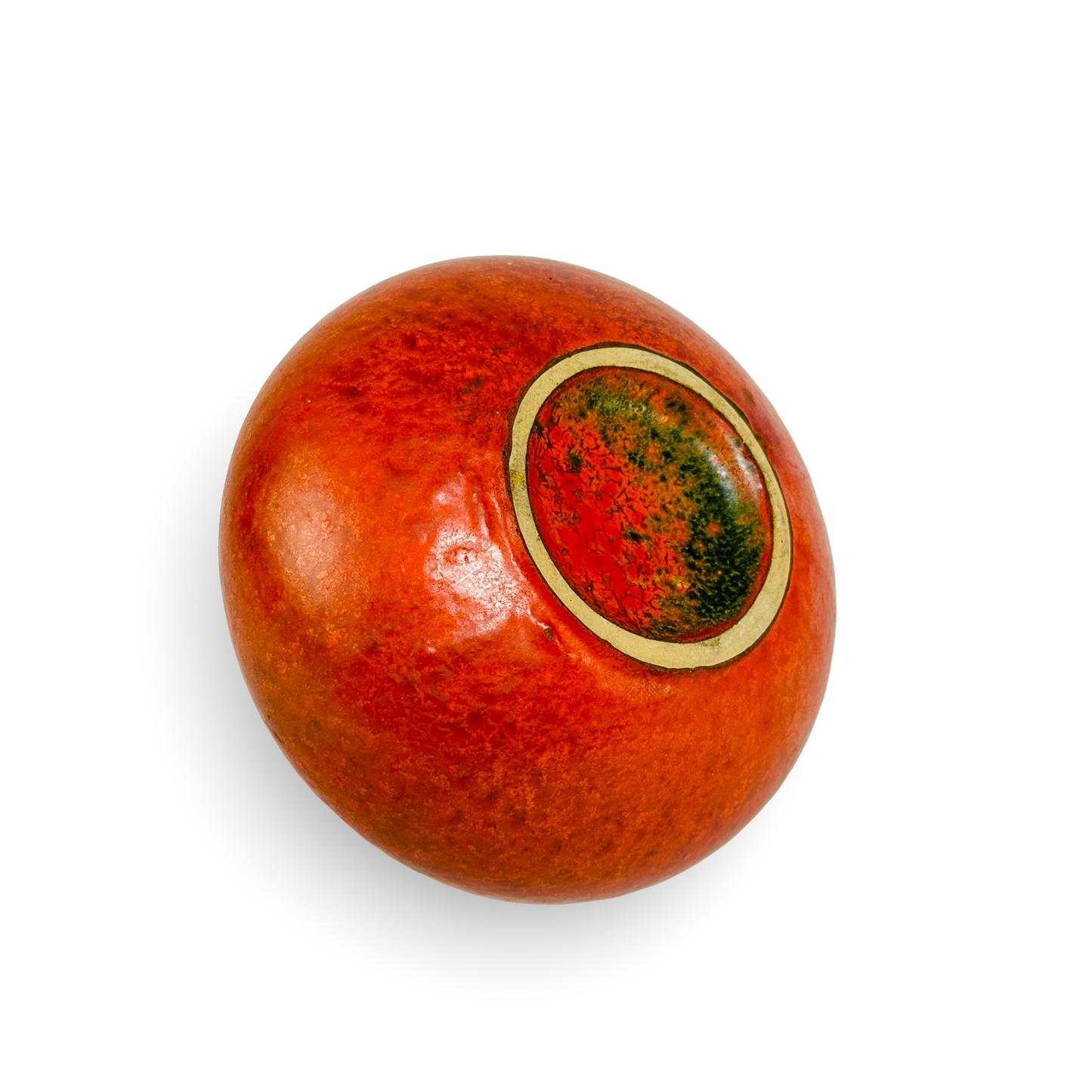 Ruscha 313 Henkelvase „Vulkano“ mit orangeroter Fat Lava Glasur und olivgrünen Akzenten