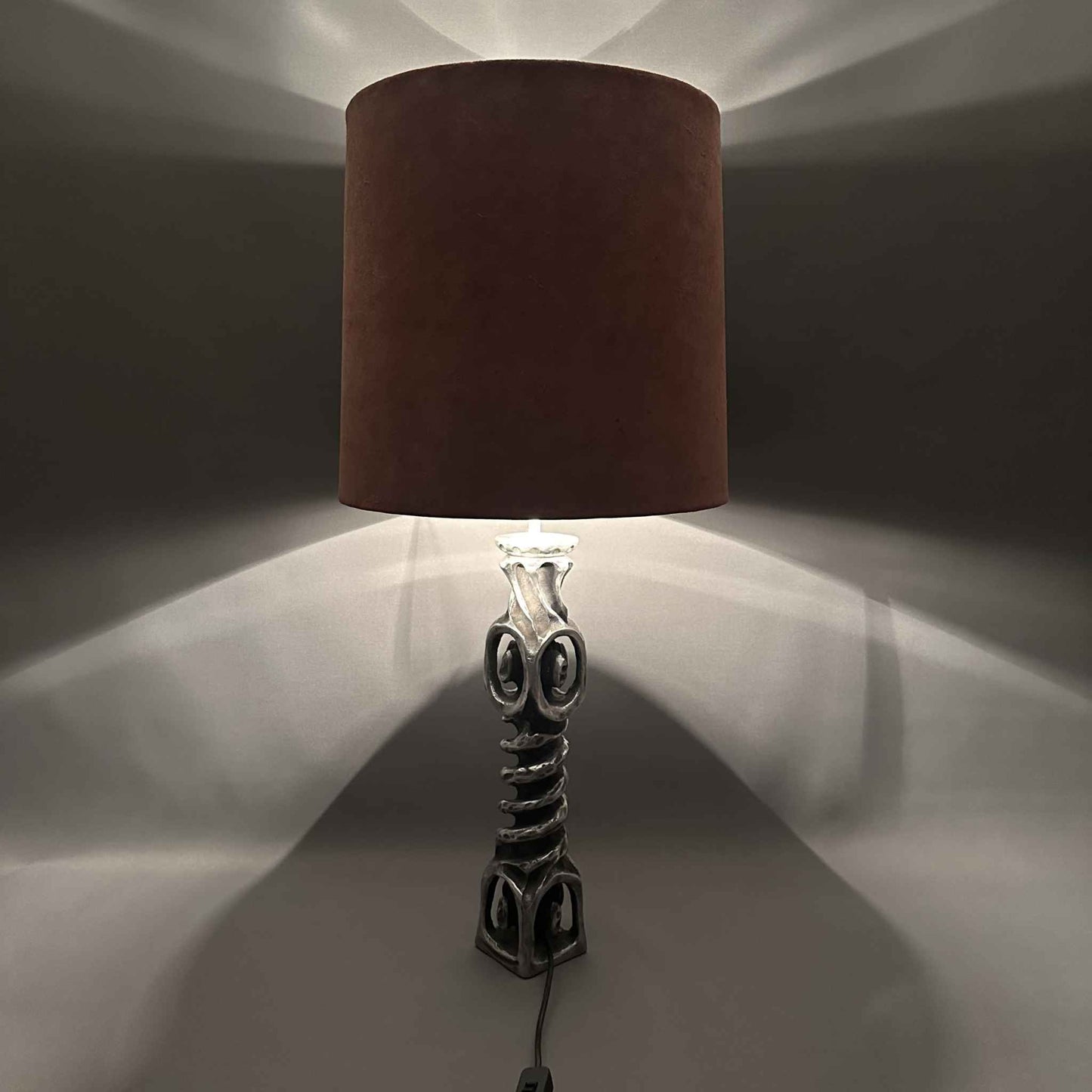 70er Vintage Brutalist Metall Tisch Leuchte Design Mid Century 60er