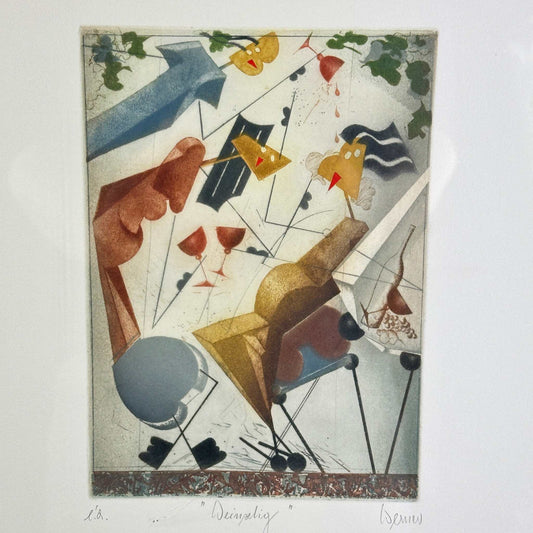 Josef Werner 1945 original Farbradierung Weinselig signed framed artwork