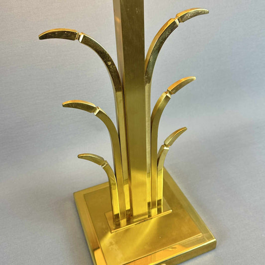 Messing Palmen Tischleuchte aus Frankreich 1970er, vintage Design Tischlampe mit Palmenform und warmem Messingfinish