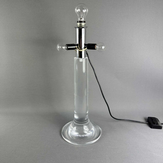 70er Vintage Tisch- oder Bodenleuchte mit klarem Acrylfuß und mehrstufiger Beleuchtung