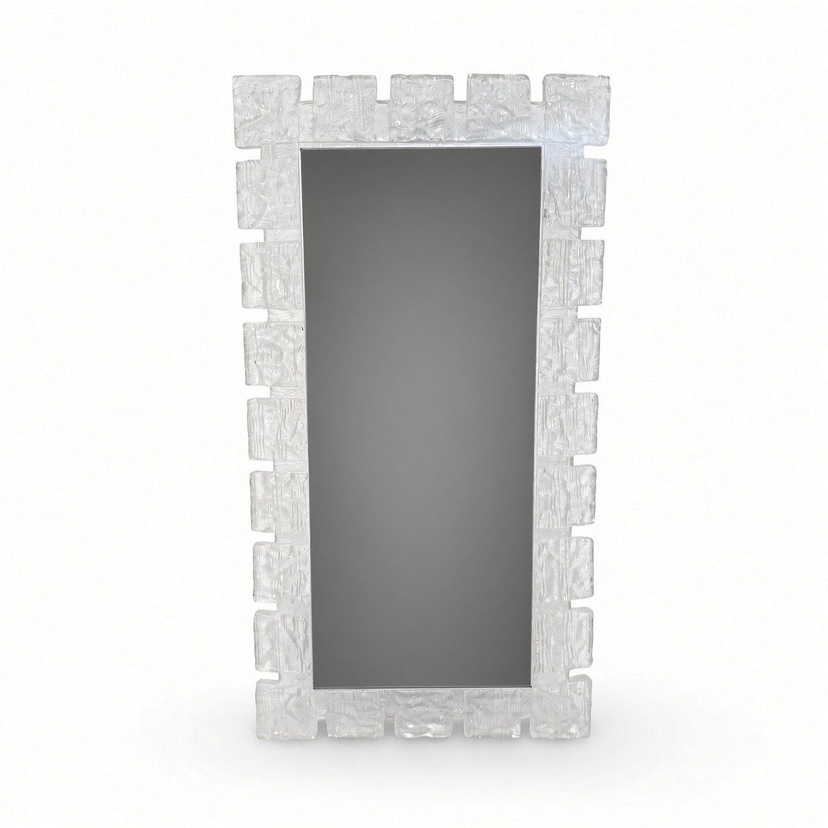 Hillebrand Leuchtspiegel frontal, rechteckiger Spiegel in breitem Acrylrahmen mit gezinnter Eisglas-Kontur