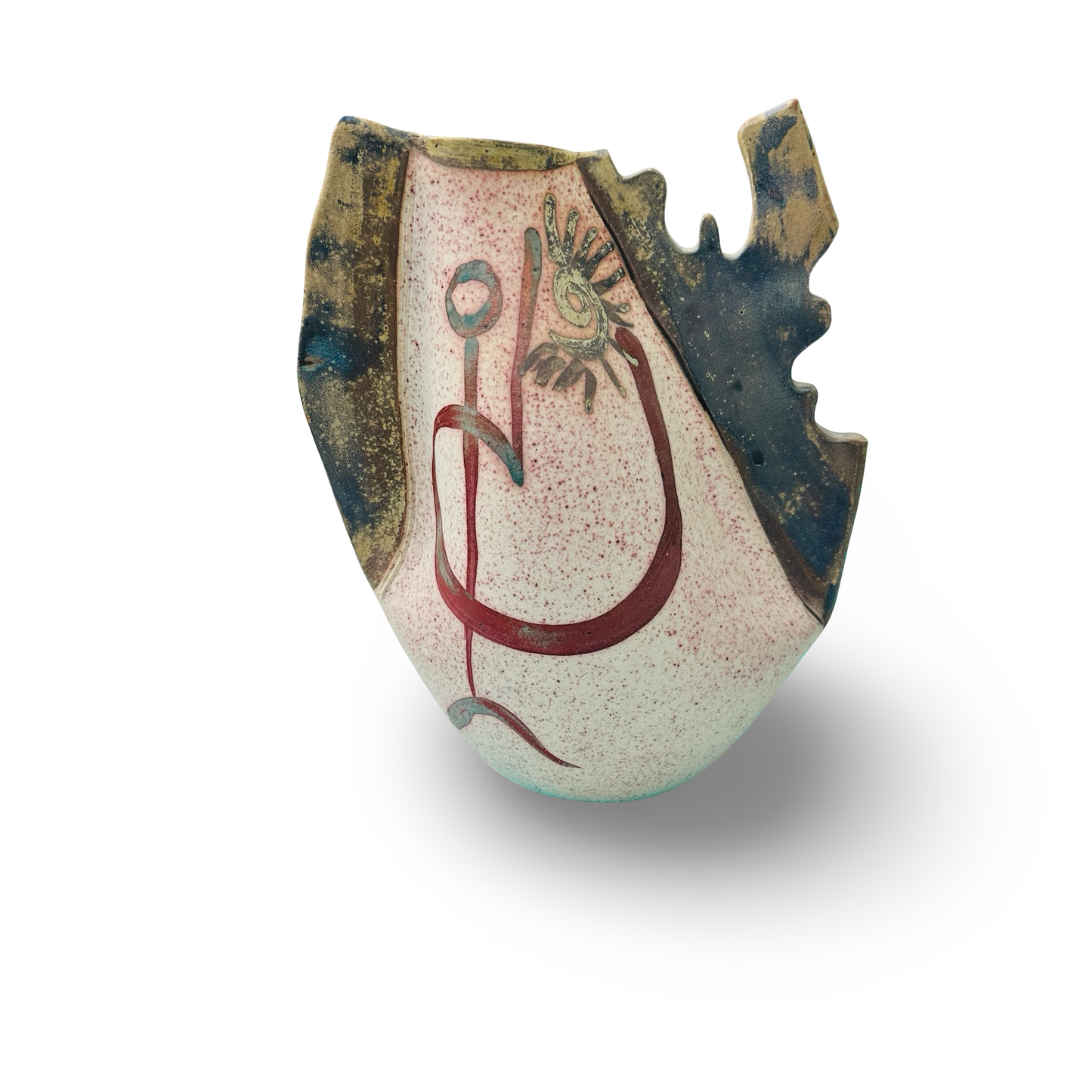 Elias Alvarez Studiokeramik-Vase · Organisch gerissener Rand, abstrakte Bemalung · Somo, signiert