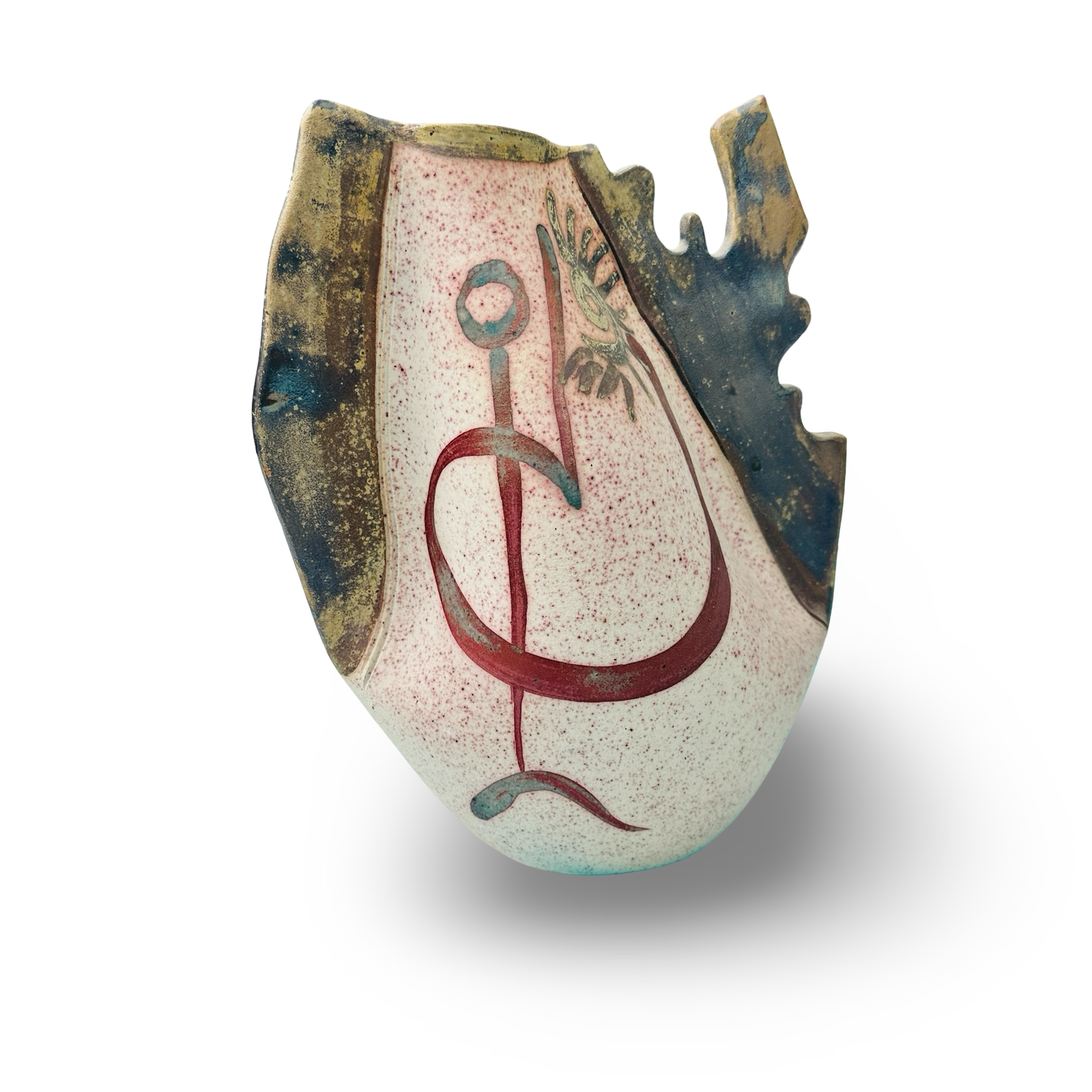 Elias Alvarez Studiokeramik-Vase · Organisch gerissener Rand, abstrakte Bemalung · Somo, signiert