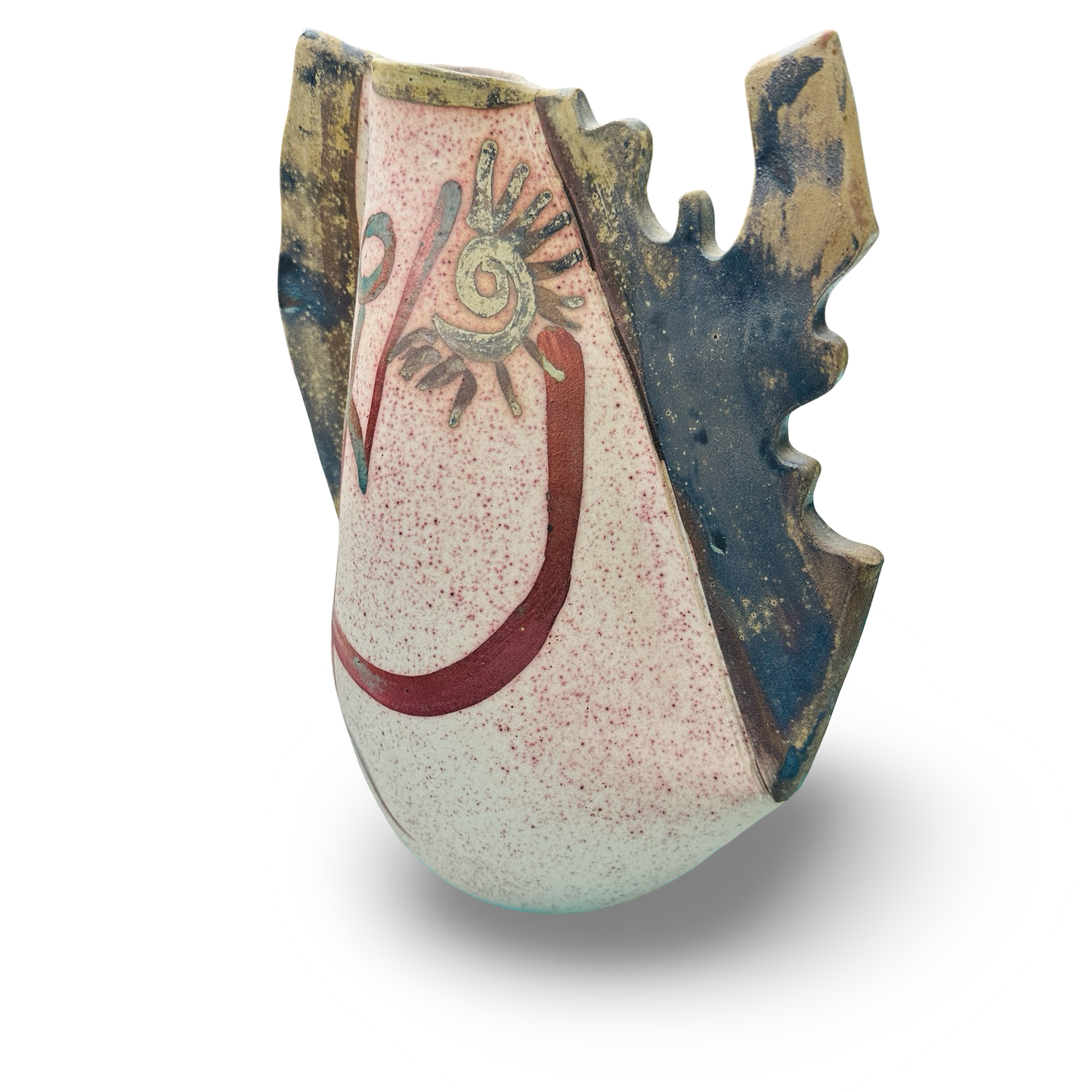 Elias Alvarez Studiokeramik-Vase · Organisch gerissener Rand, abstrakte Bemalung · Somo, signiert