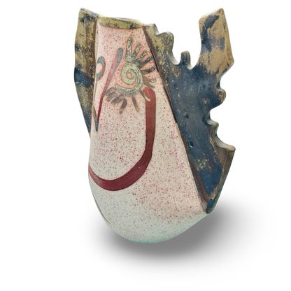 Elias Alvarez Studiokeramik-Vase · Organisch gerissener Rand, abstrakte Bemalung · Somo, signiert