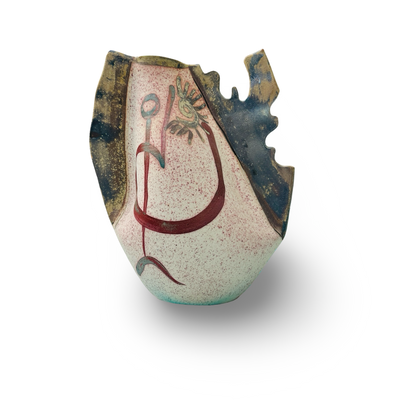 Elias Alvarez Studiokeramik-Vase · Organisch gerissener Rand, abstrakte Bemalung · Somo, signiert