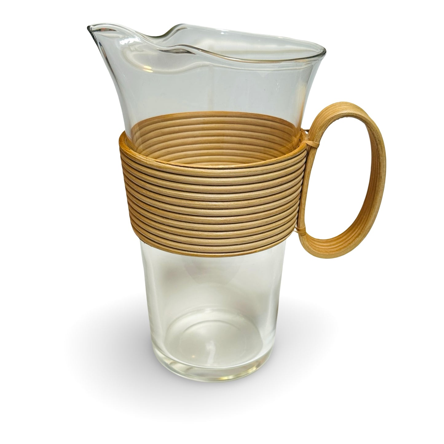 Laurids Lønborg Glaskrug mit Rattan-Wicklung und Ringgriff · Dänisches Design