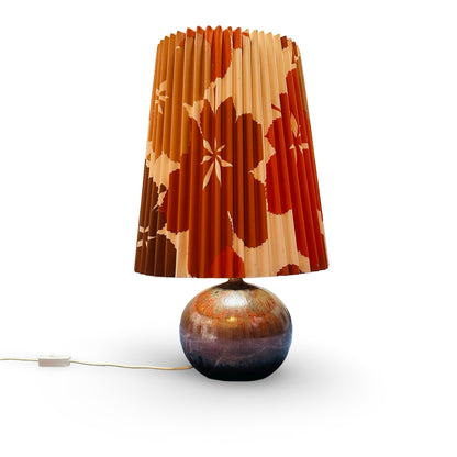 Lampe de table, Renée Neue pour Hutschenreuther, glaçure réactive, abat-jour plissé, années 70