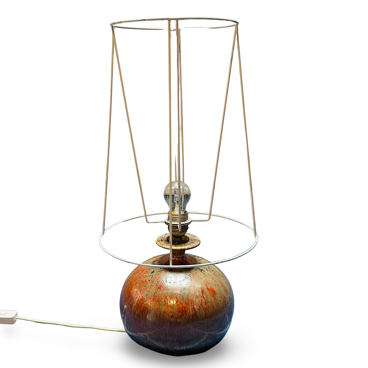 Lampe de table, Renée Neue pour Hutschenreuther, glaçure réactive, abat-jour plissé, années 70