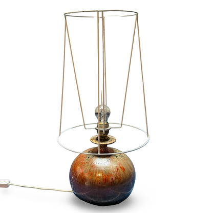 Lampe de table, Renée Neue pour Hutschenreuther, glaçure réactive, abat-jour plissé, années 70