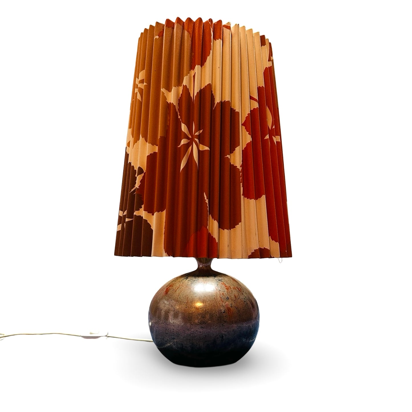 Lampe de table, Renée Neue pour Hutschenreuther, glaçure réactive, abat-jour plissé, années 70