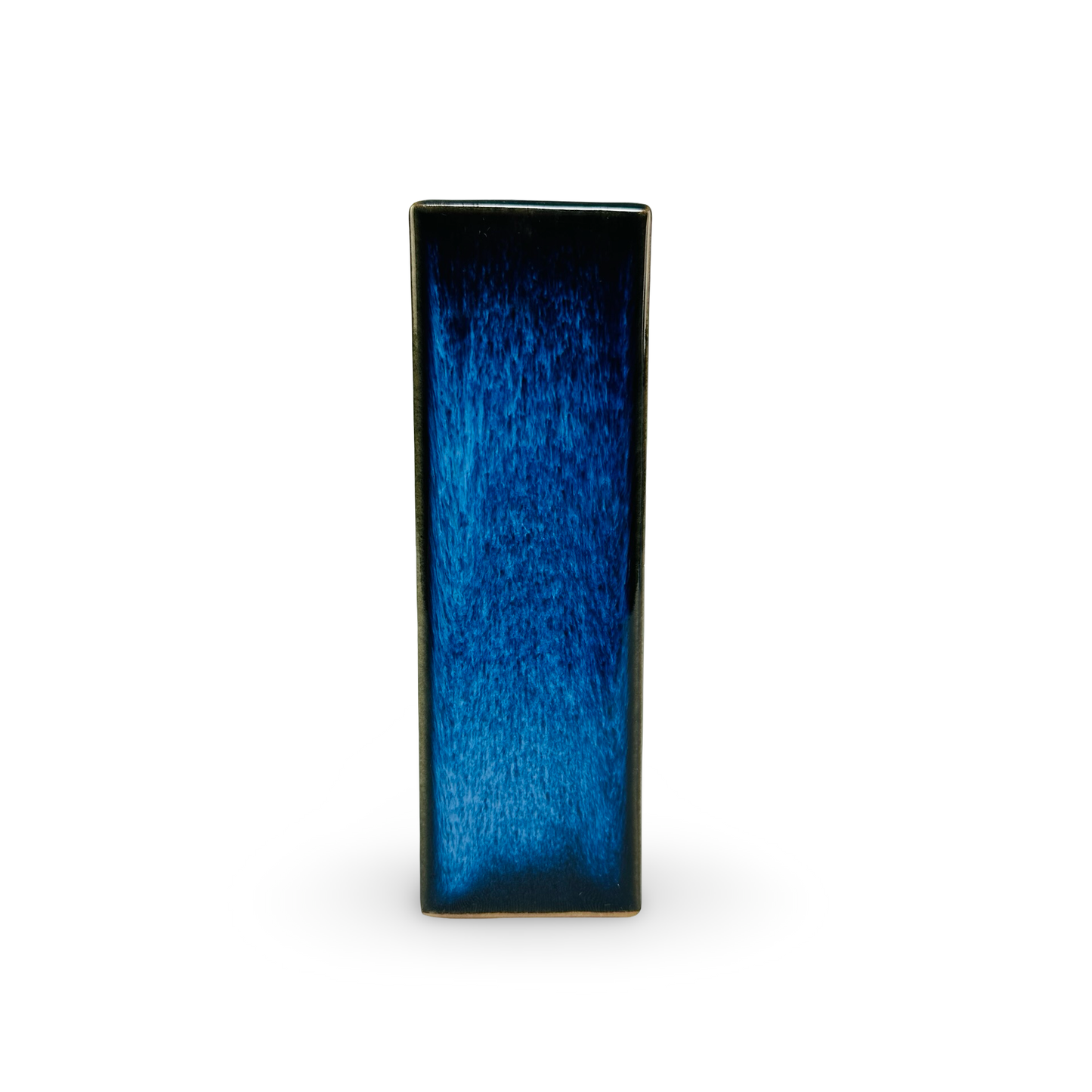 Vase Tokoname, carrée, émail bleu foncé coulant, Japon vintage, années 1960/70