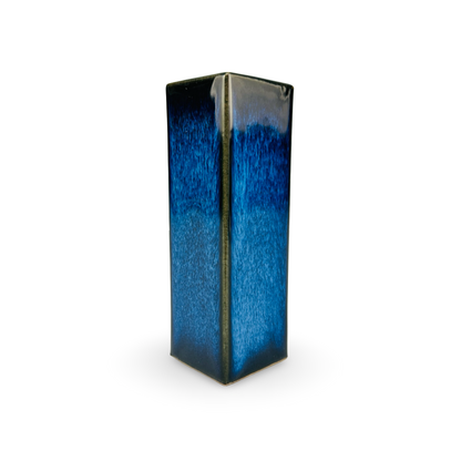 Vase Tokoname, carrée, émail bleu foncé coulant, Japon vintage, années 1960/70