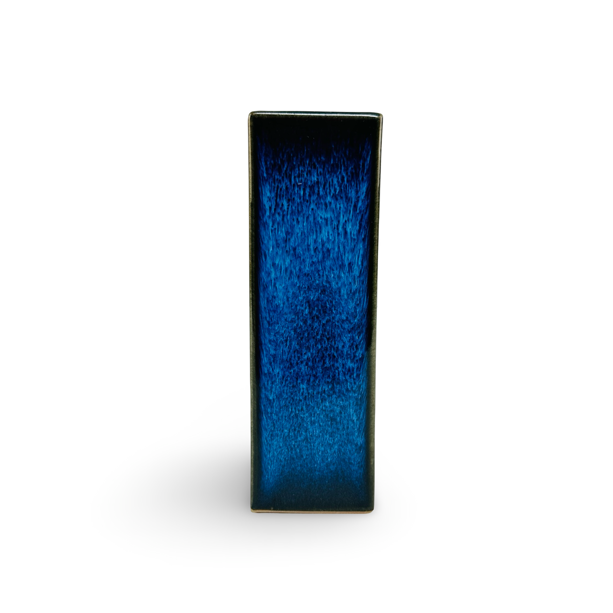 Vase Tokoname, carrée, émail bleu foncé coulant, Japon vintage, années 1960/70