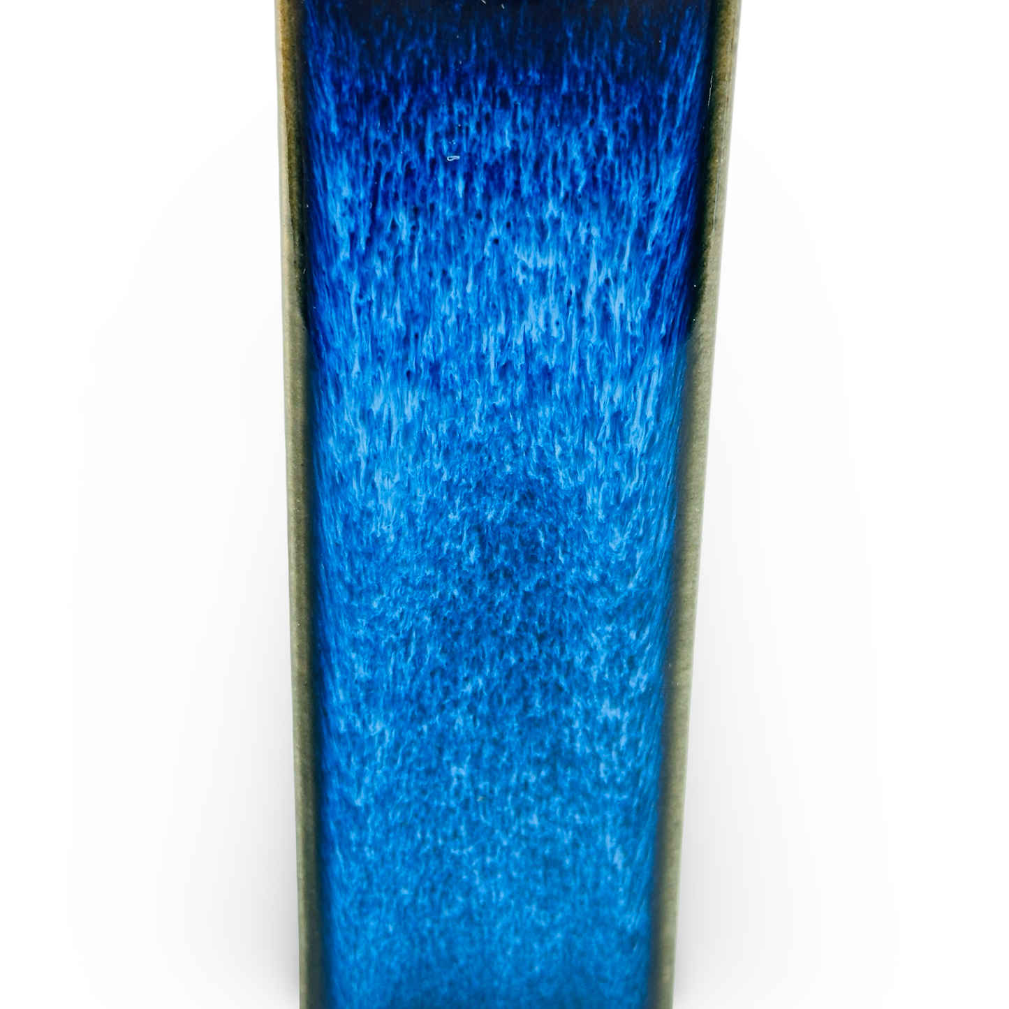 Vase Tokoname, carrée, émail bleu foncé coulant, Japon vintage, années 1960/70