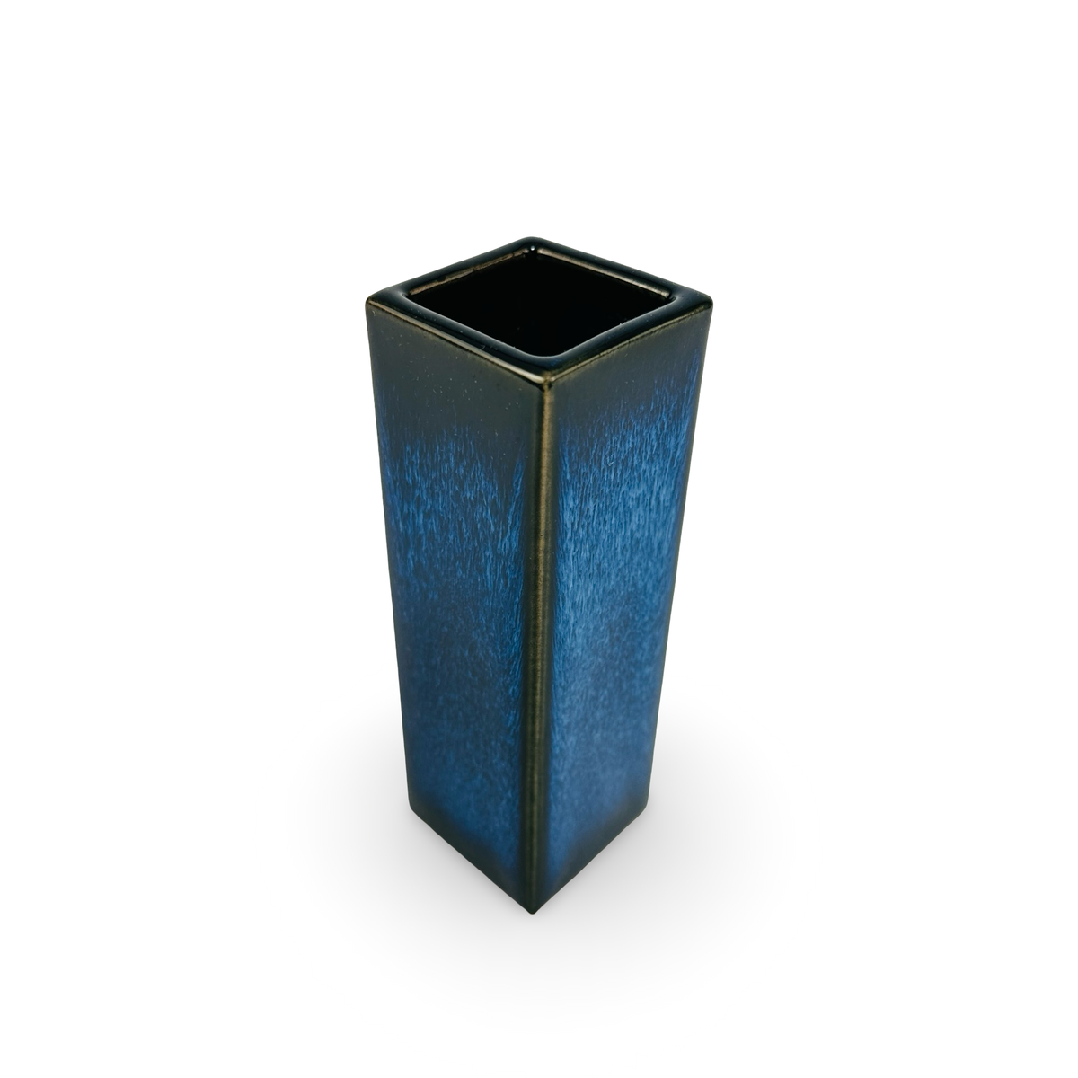 Vase Tokoname, carrée, émail bleu foncé coulant, Japon vintage, années 1960/70