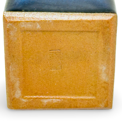 Vase Tokoname, carrée, émail bleu foncé coulant, Japon vintage, années 1960/70