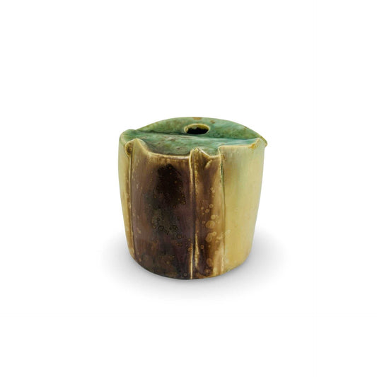 Seifert Studiokeramik Vase mit Ocker-, Braun- und Grünglasur, Vintage 1970er/80er, Frontansicht