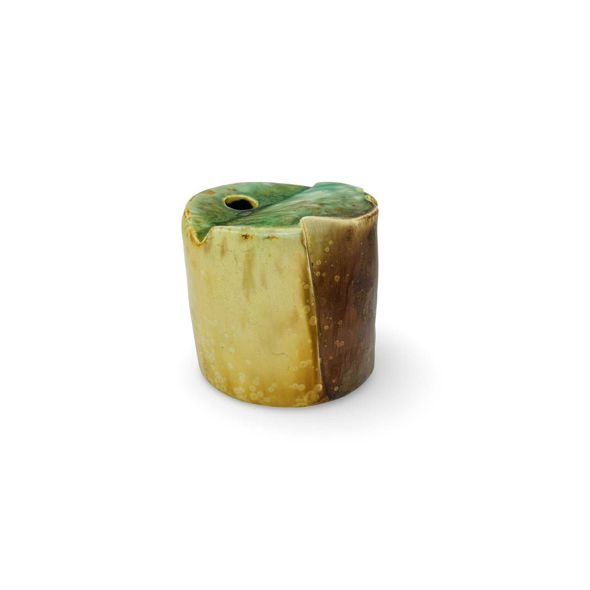 Seifert Vase, Seitenansicht mit senkrechter Falte und Übergang von Ocker zu Braun