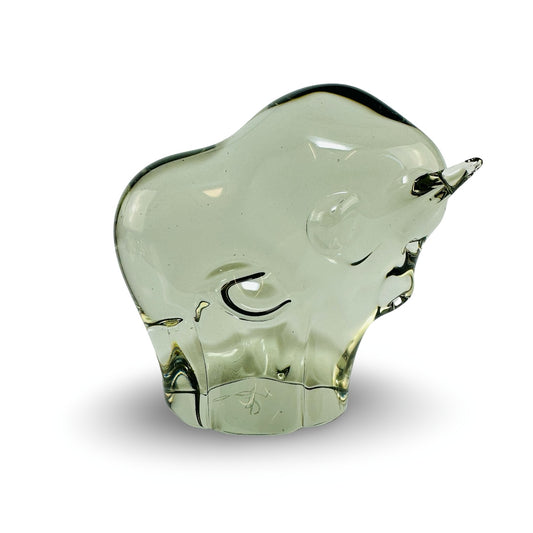 Livio Seguso Glasskulptur Stier, Rauchglas Vintage 1970er – Frontalansicht mit Horn und Augenrelief