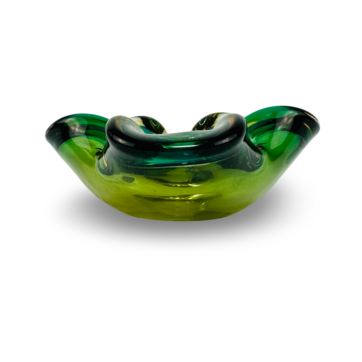 Murano Sommerso Schale/Aschenbecher, Kleeblattform, Grün & Bernstein, 1960er/70er