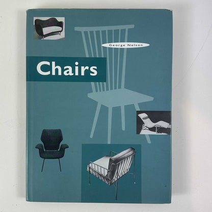 Frontcover des Designbuchs Chairs by George Nelson in Türkis mit Abbildungen verschiedener moderner Sessel