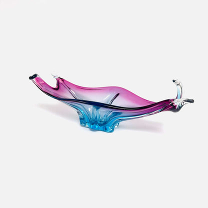 Gegenansicht der asymmetrischen Murano-Glasschale mit gedrehten, klaren Enden aus den 1960er Jahren