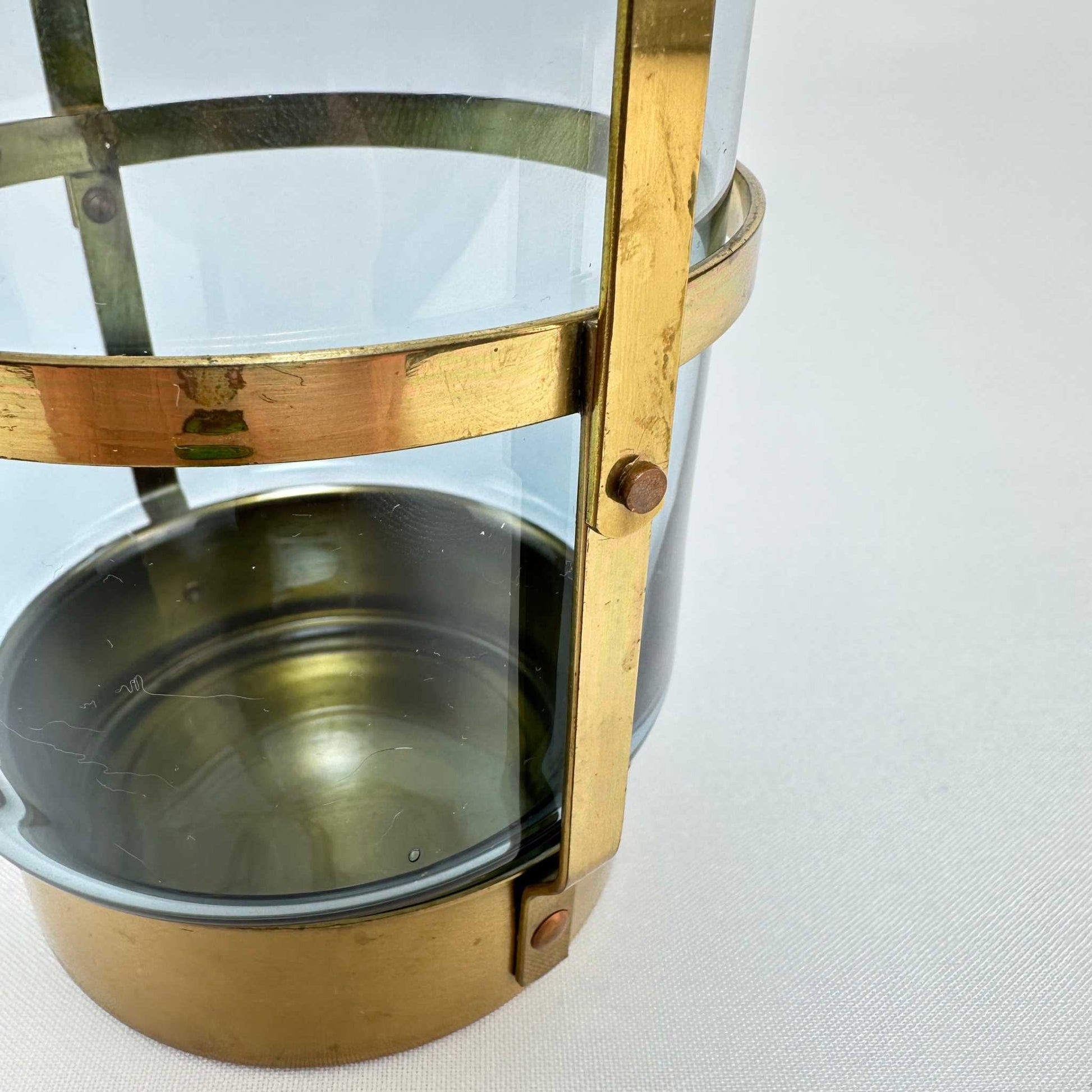 Schwedischer Eiswürfel Behälter Glas Messing 1960er