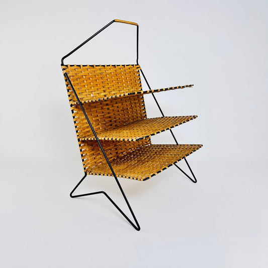 Korb Zeitungsständer aus Metall und Geflecht 1960er Jahre