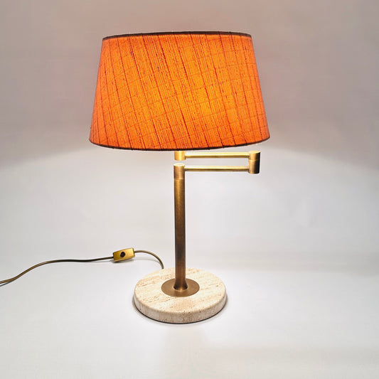 Travertin und Messing Schwenkarm Tischleuchte Hillebrand 7444 1980er