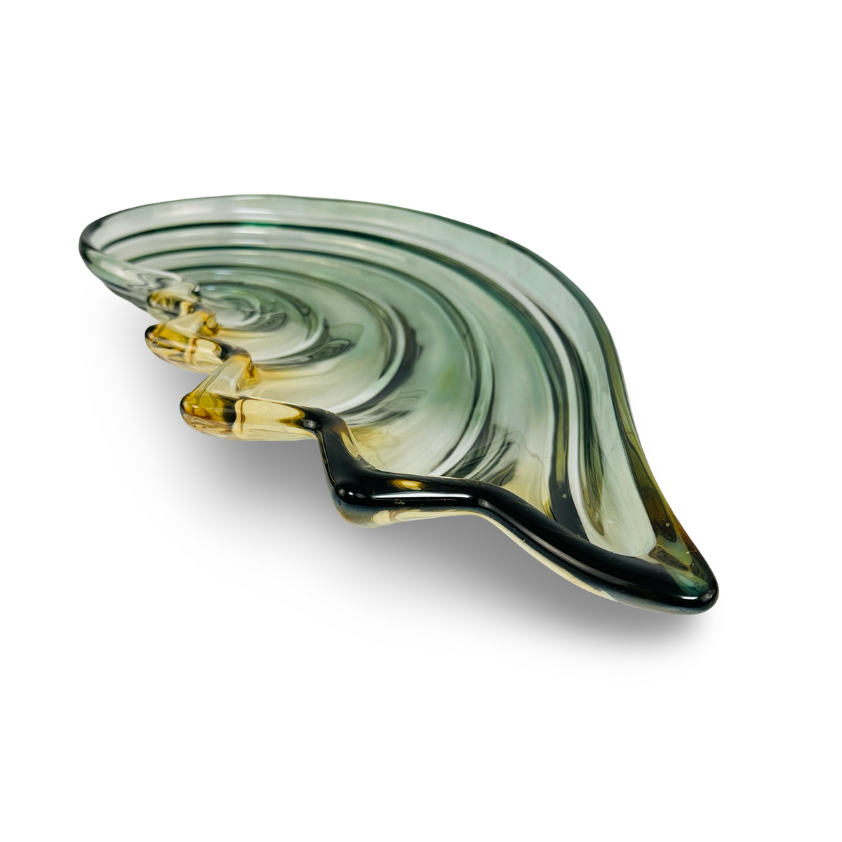 Mikasa Muschelschale in Nautilusform, Grün & Bernstein, Walther-Glas, 49 cm, 1980er/90er