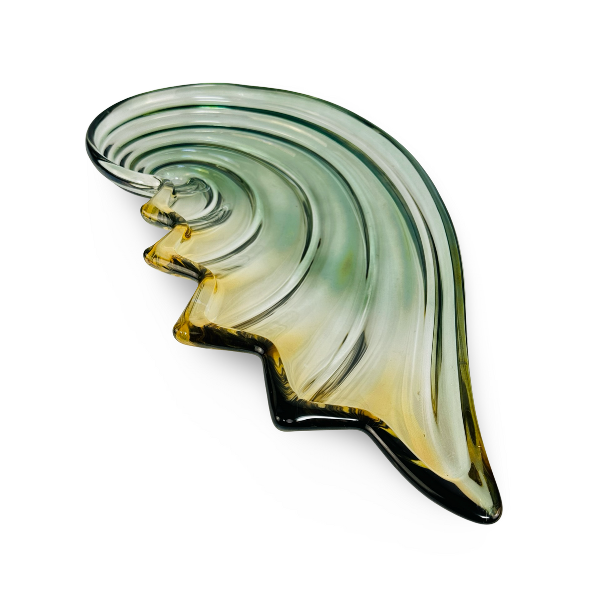 Mikasa Muschelschale in Nautilusform, Grün & Bernstein, Walther-Glas, 49 cm, 1980er/90er