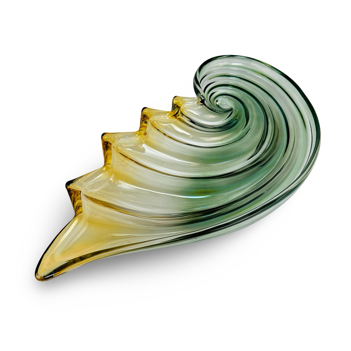 Mikasa Muschelschale in Nautilusform, Grün & Bernstein, Walther-Glas, 49 cm, 1980er/90er