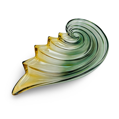 Mikasa Muschelschale in Nautilusform, Grün & Bernstein, Walther-Glas, 49 cm, 1980er/90er