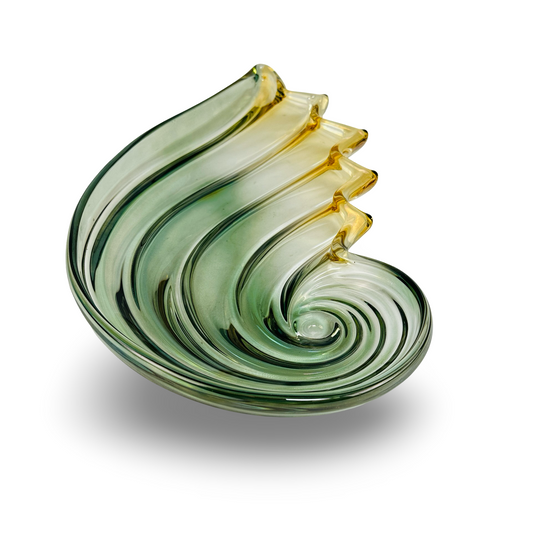 Mikasa Muschelschale in Nautilusform, Grün & Bernstein, Walther-Glas, 49 cm, 1980er/90er