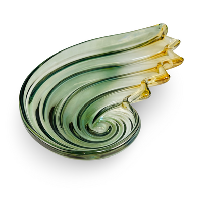 Mikasa Muschelschale in Nautilusform, Grün & Bernstein, Walther-Glas, 49 cm, 1980er/90er