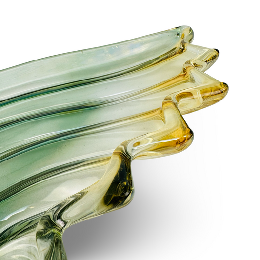 Mikasa Muschelschale in Nautilusform, Grün & Bernstein, Walther-Glas, 49 cm, 1980er/90er