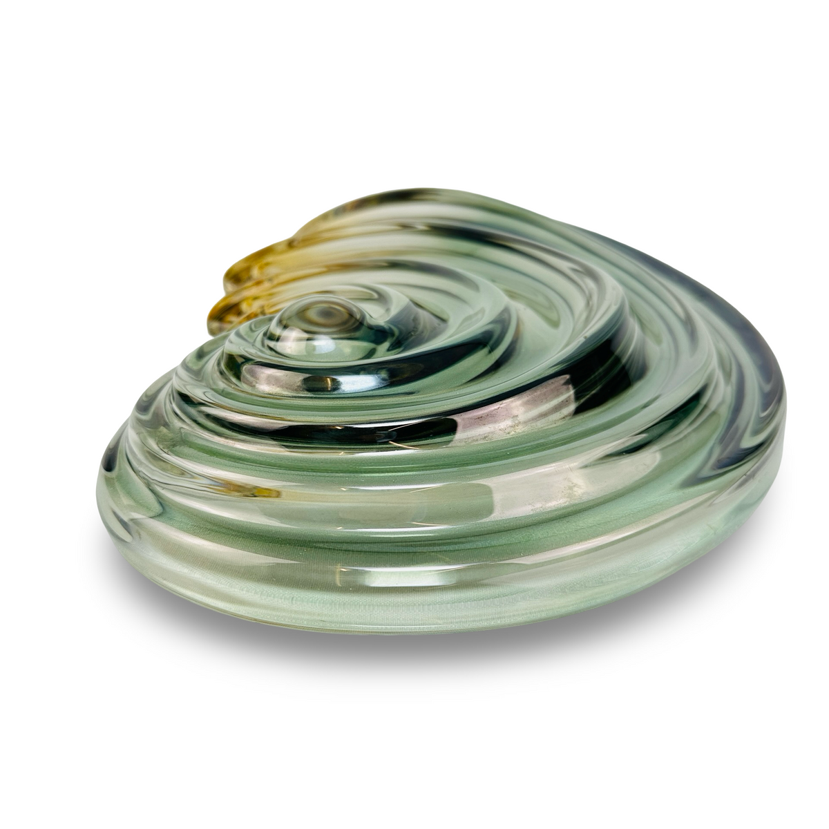 Mikasa Muschelschale in Nautilusform, Grün & Bernstein, Walther-Glas, 49 cm, 1980er/90er