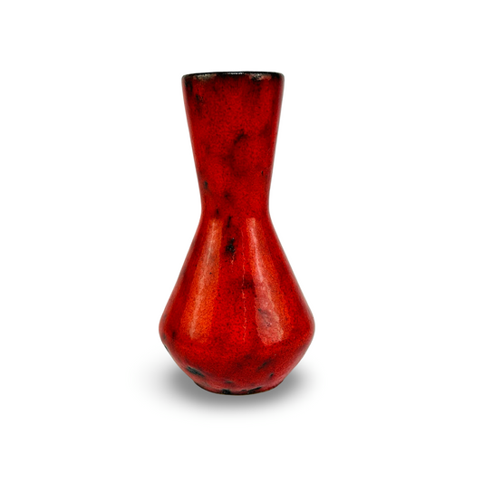 Keramikvase Diabolo-Form, Orangerot-Schwarz, Westdeutsche Keramik, Vintage 60er/70er