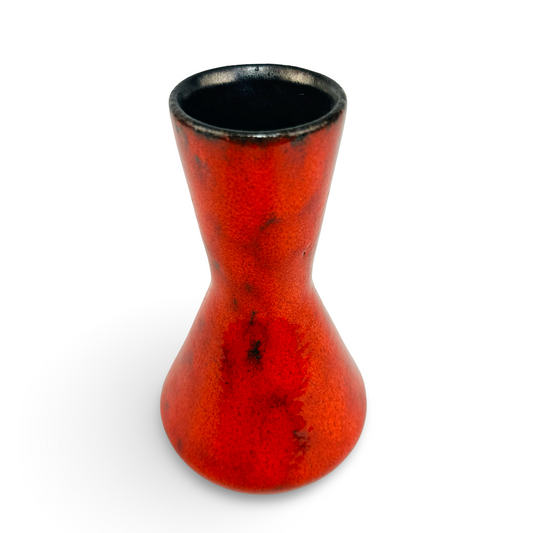 Keramikvase Diabolo-Form, Orangerot-Schwarz, Westdeutsche Keramik, Vintage 60er/70er