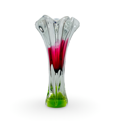 Böhmische Sommerso-Vase, Seitenansicht mit gerippter Taille und Farbverlauf von Rosa zu Aubergine