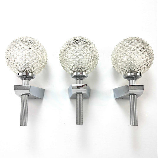 70er Jahre Wandlampen Chrom und Glas von Sölken Deutschland